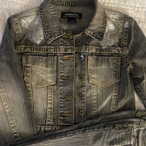 LONDONJEAN Gray Jean Jacket with Silver Accents